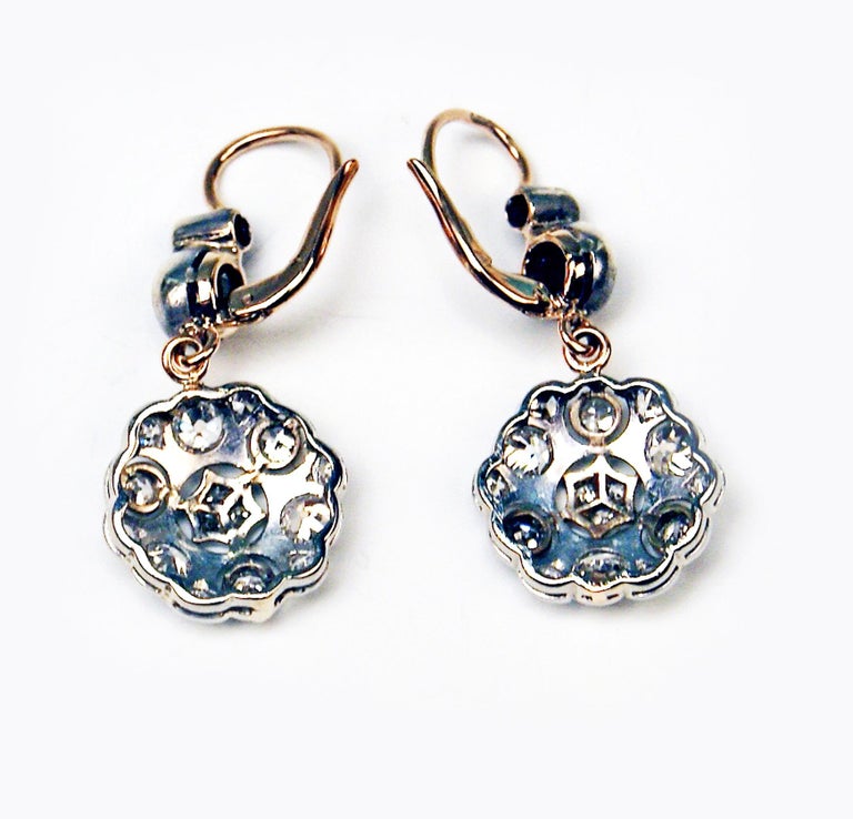 Drop Dangle Earrings 14ct Gold 585 Diamonds 2.40 Ct, Vienna, Austria