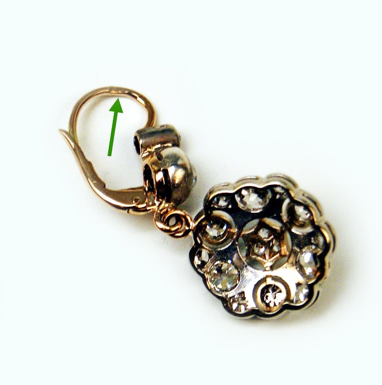 Women's Drop Dangle Earrings 14ct Gold 585 Diamonds 2.40 Ct, Vienna, Austria, circa 1900