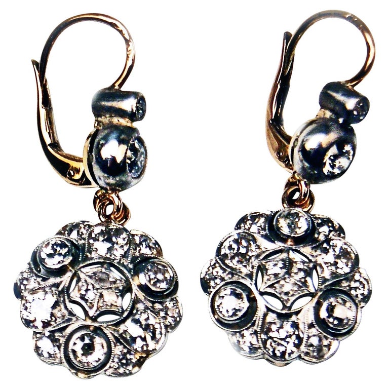 Drop Dangle Earrings 14ct Gold 585 Diamonds 2.40 Ct, Vienna, Austria