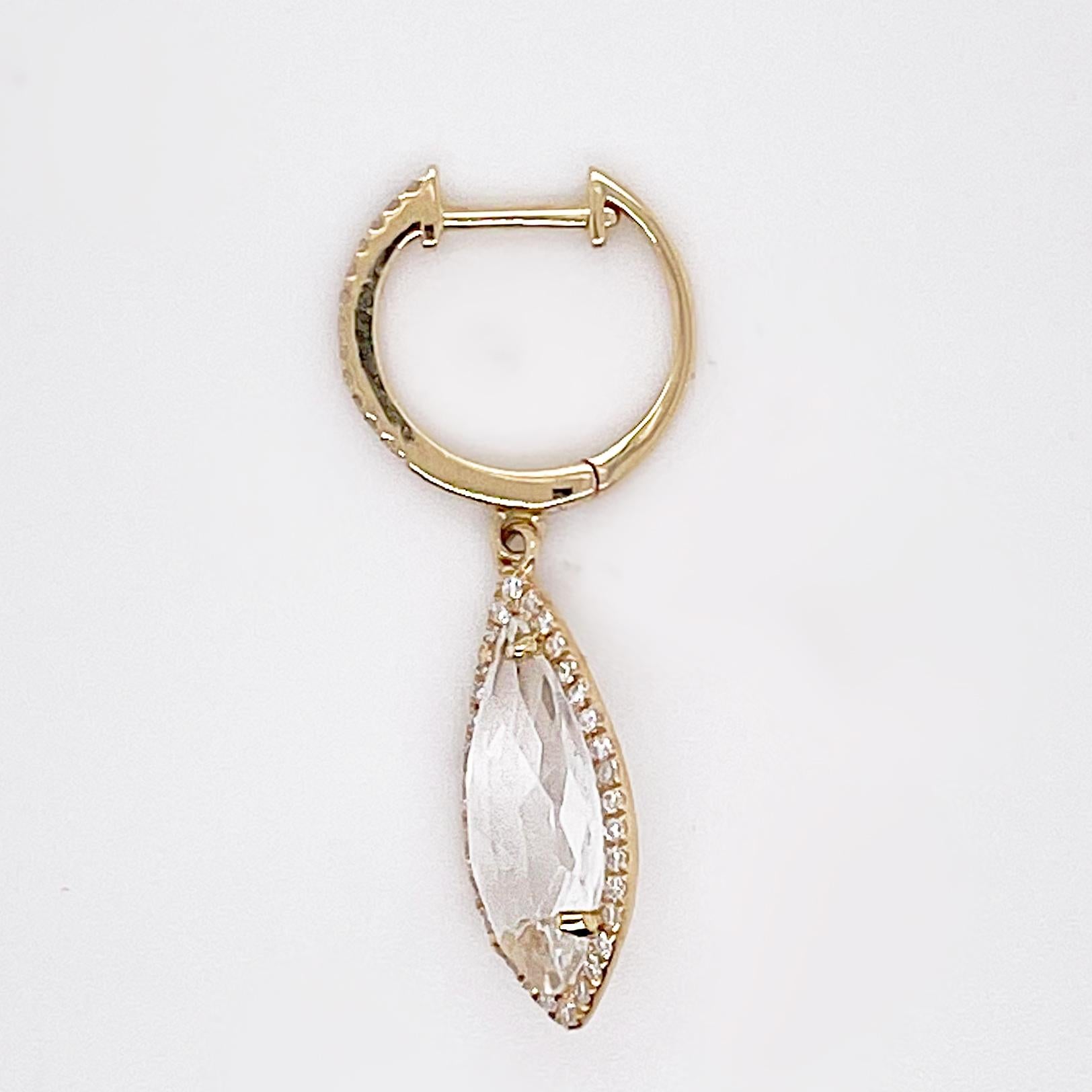 Tropfen-Ohrhänger, 2,73 Karat weißer Topas mit Diamant-Halo mit 46 Diamanten 14 Karat (Rundschliff) im Angebot