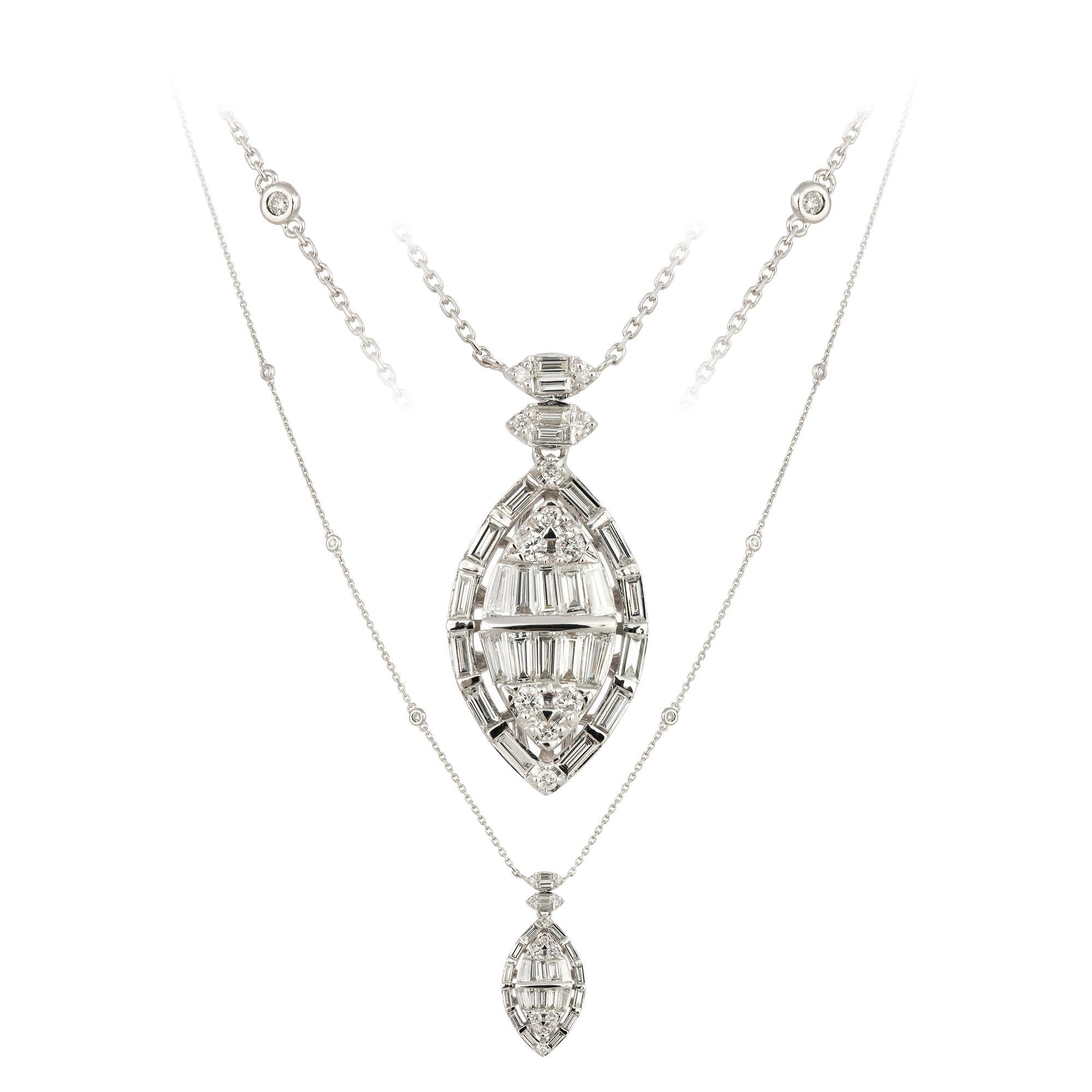 Modern Drop Double White Gold 18K Necklace Diamond for Her For Sale
