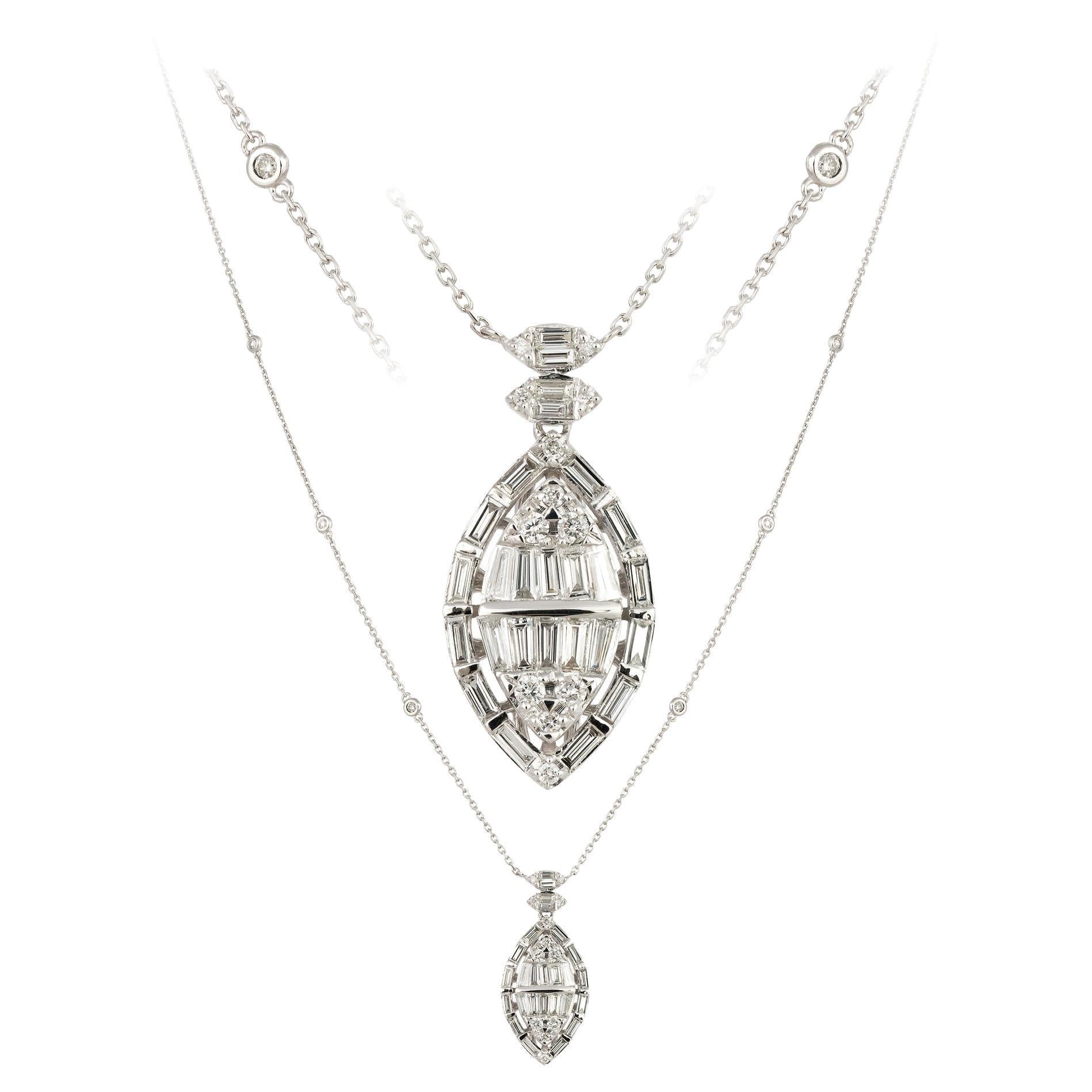 Drop Double White Gold 18K Necklace Diamond for Her For Sale