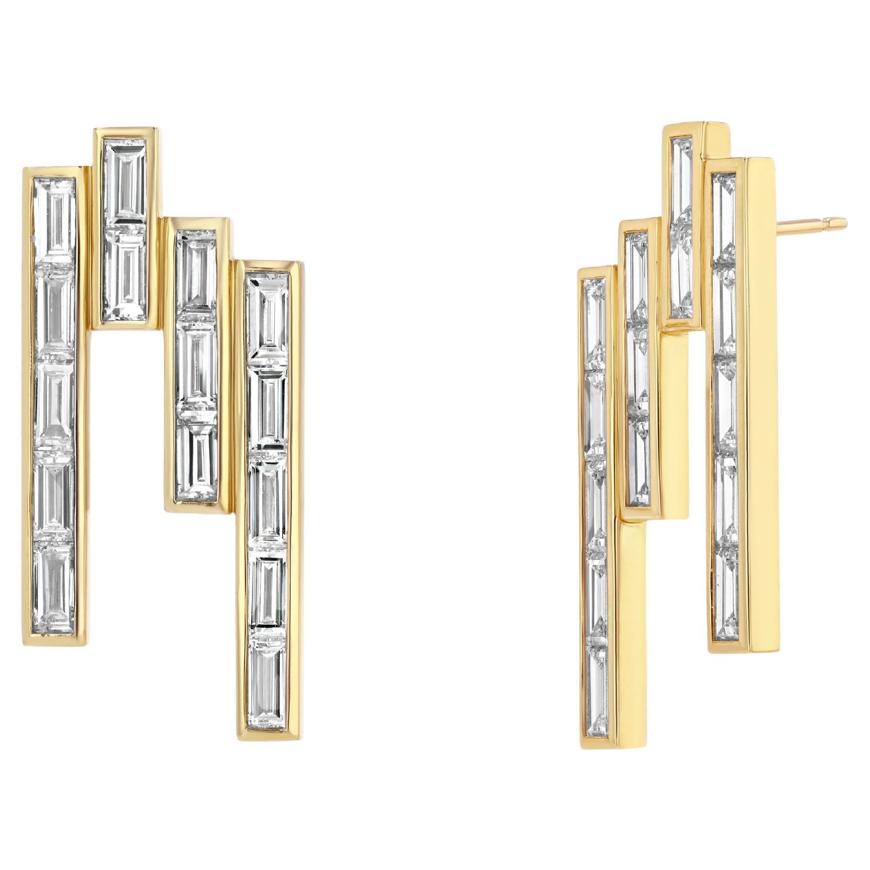 Drop Down Stud Earrings 14k 7 Carat Baguette Lab Diamond Earrings For Sale