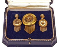Drop Earring Brooch Jewelry Set 14 Carat Gold 585 Vintage, Vienna, Austria