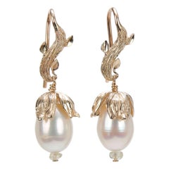 Drop Earrings: Pearl, Sapphire, and Gold  