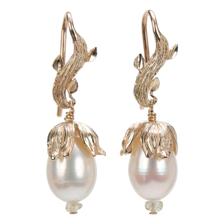 Drop Earrings: Pearl, Sapphire, and Gold For Sale at 1stDibs | goldbuds