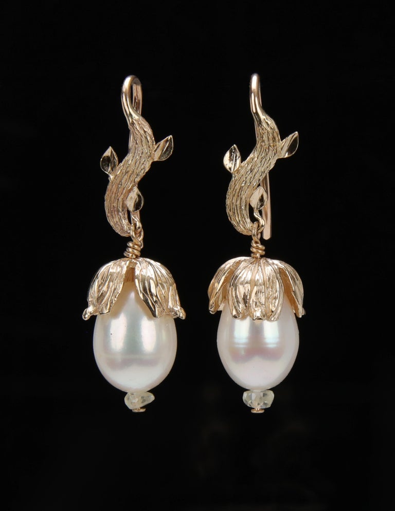 Drop Earrings: Pearl, Sapphire, and Gold For Sale at 1stDibs | goldbuds