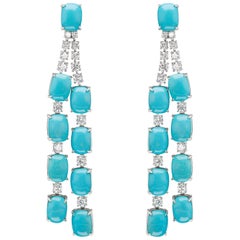 Drop Earring in 18K White Gold with Turquoise and Diamond