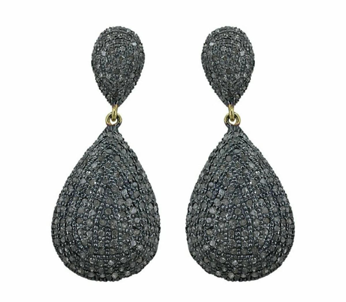 Drop Earring Pave Diamond 925 Silber Fine Diamond Earring Hochzeitstag Geschenk. (Art déco) im Angebot