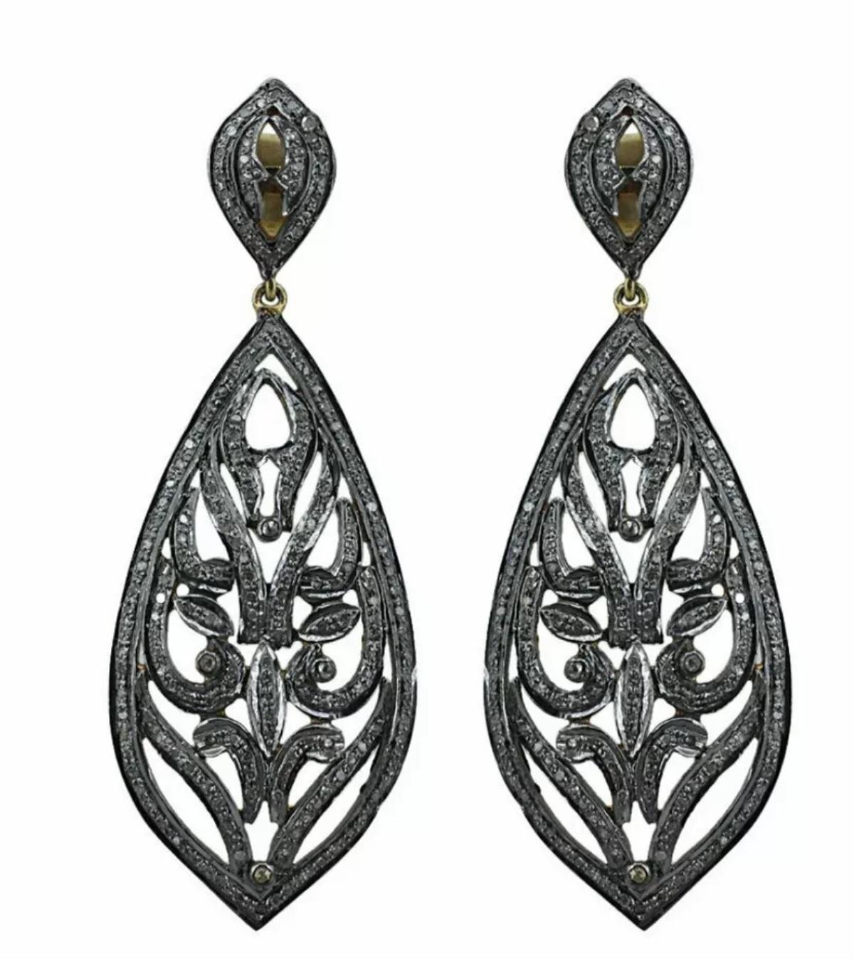 Art Déco Drop Earring Pave Diamond 925 Silver Fine Drop Clip Earring Mother's Day Gift. in vendita