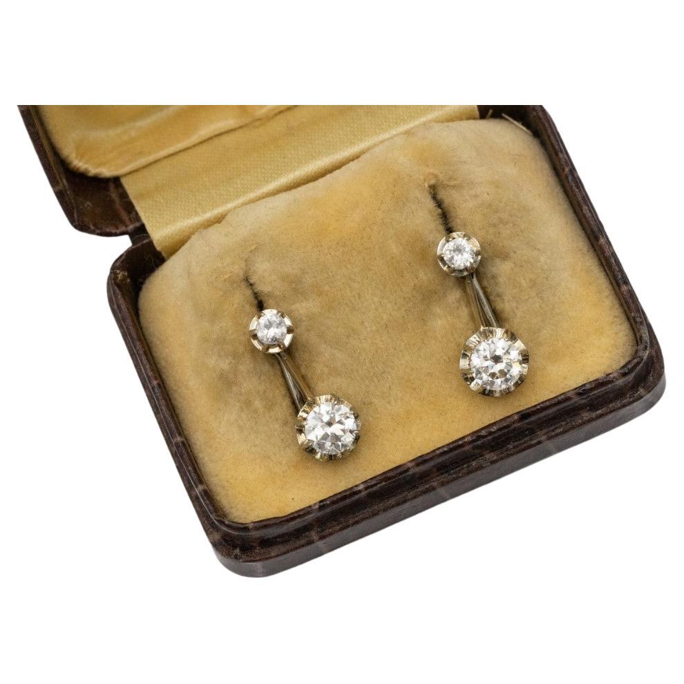 Drop Earrings 1.20ct Old Brilliant Cut Diamonds, circa 1930s. For Sale