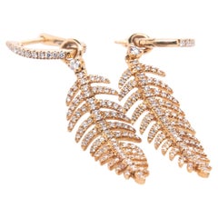 Drop Earrings - 14K Yellow Gold Diamond Pave in Leaf Motif