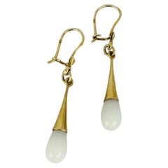 Orecchini a goccia in oro giallo 14k con oro e quarzo bianco