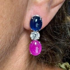 Boucles d'oreilles DROP en or blanc 18K 20.50 CTW Sapphires, Diamonds & Rubies