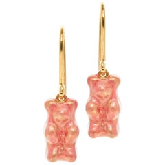 Drop Earrings Gummy Bears 18 Karat Gold-Plated Silver Pink Enamel Greek Jewelry