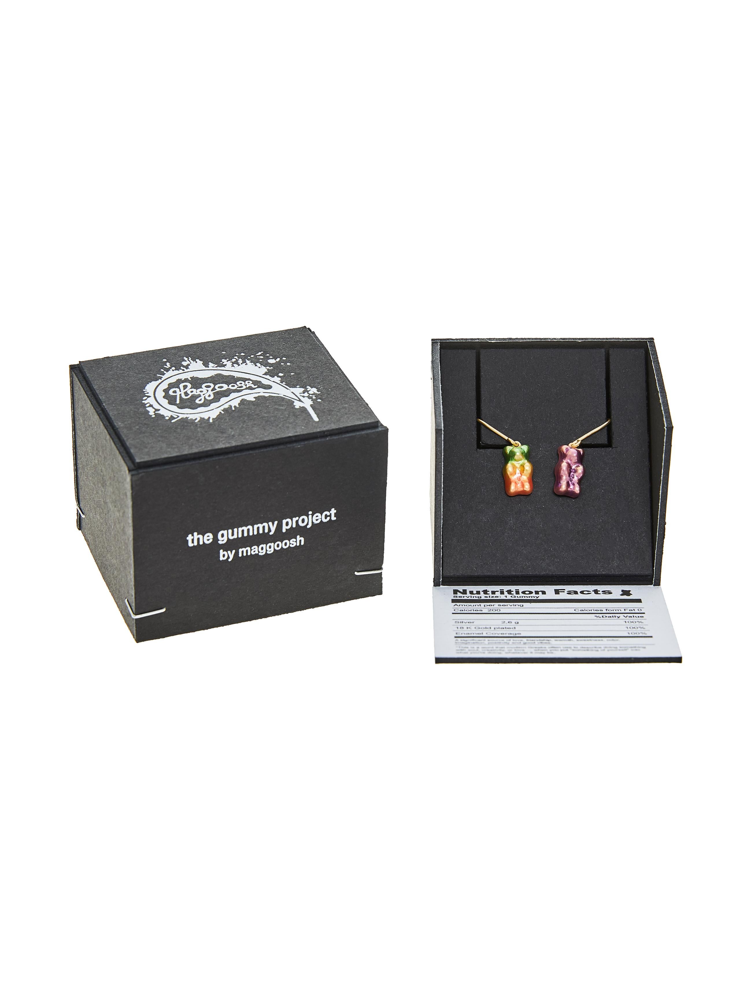 Drop Earrings Gummy Bears 18 Karat Gold-Plated Silver Pink Enamel Greek Jewelry In New Condition For Sale In Athens, GR