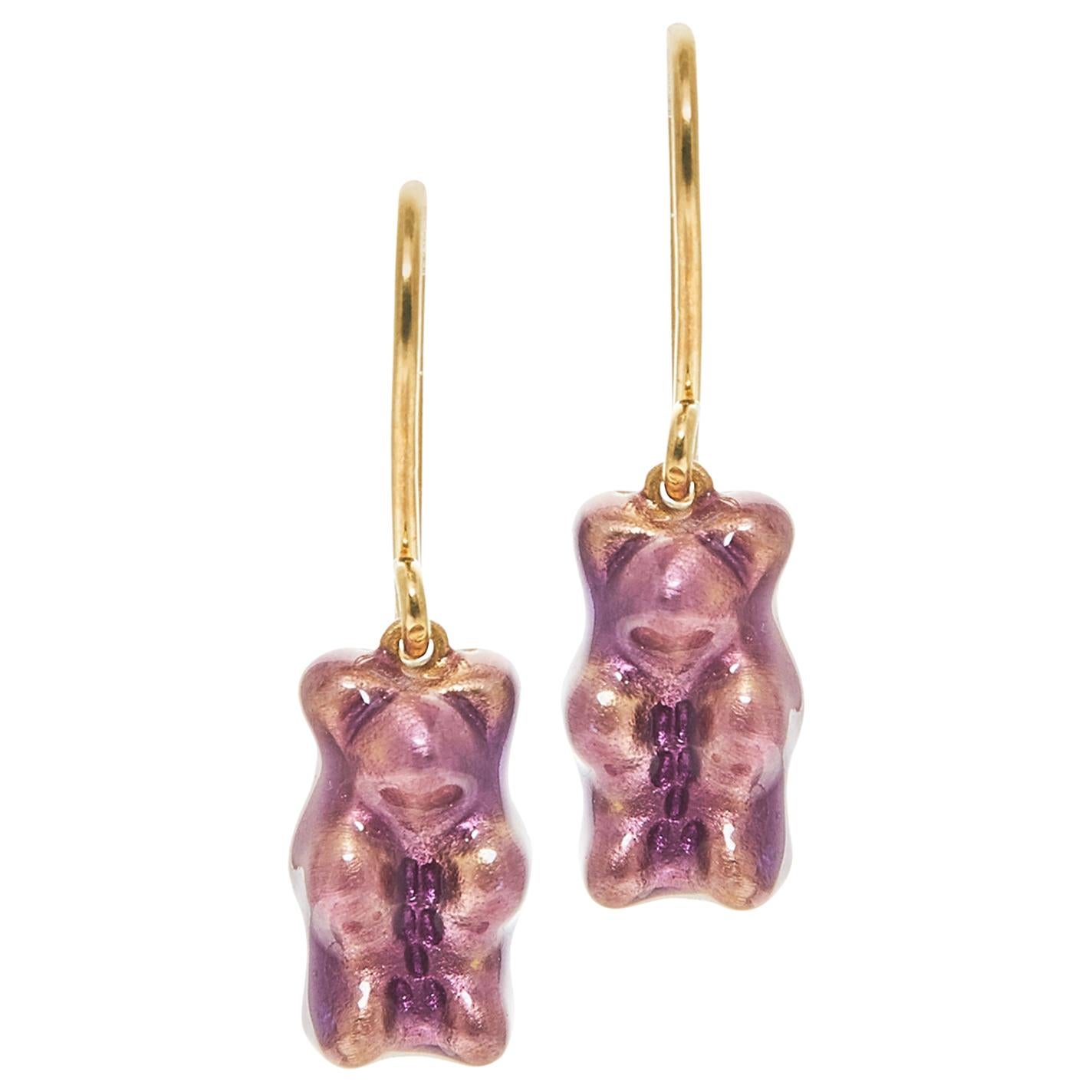 Drop Earrings Gummy Bears Grape Gift 18 Karat Silver Gold-Plated Greek Jewelry For Sale