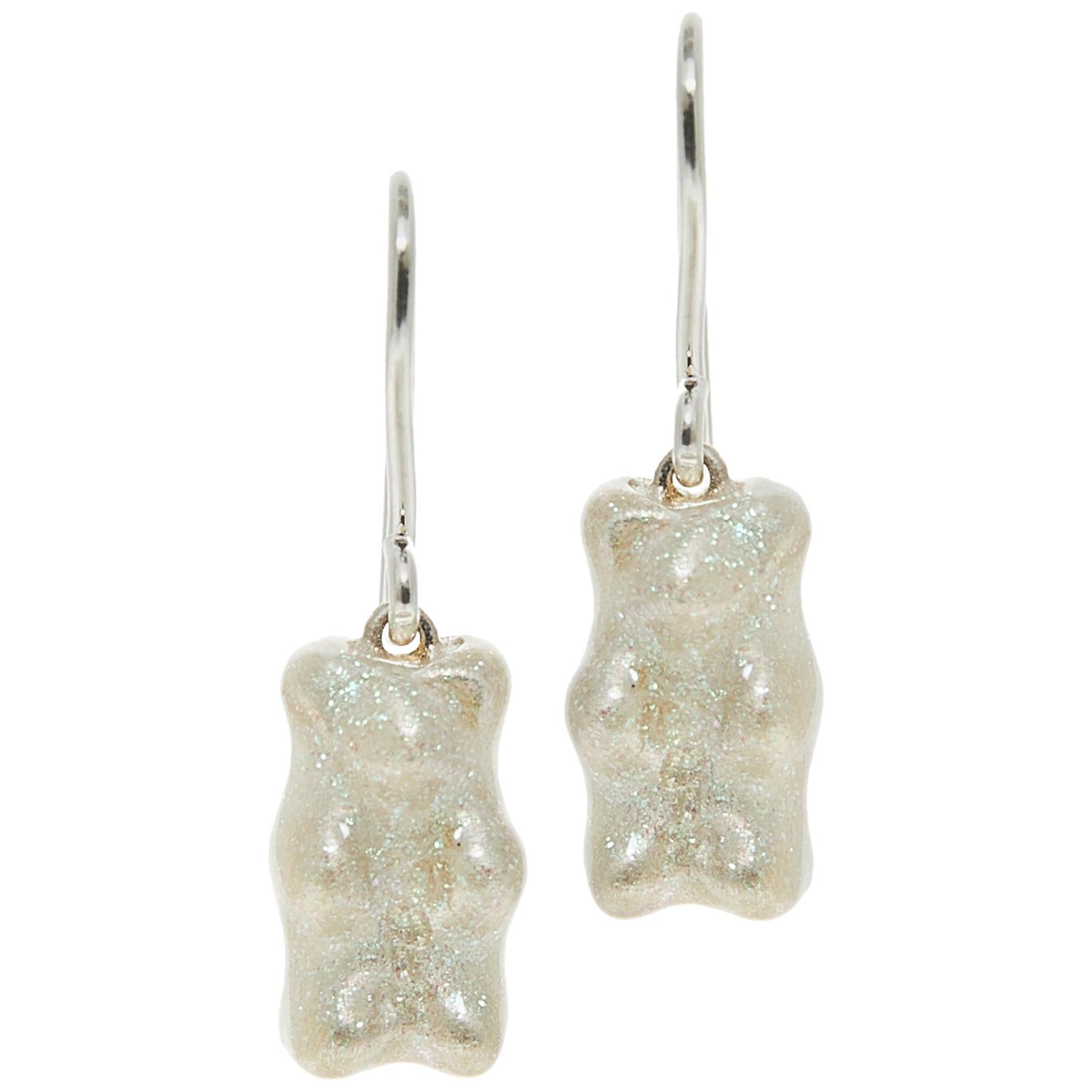 Drop Earrings Gummy Bears Sterling Silver Glitter Enamel Greek Jewelry For Sale