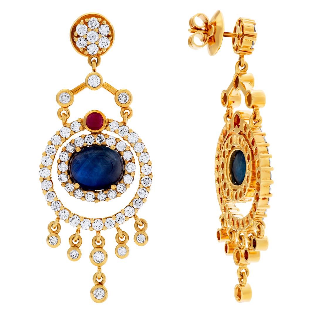 Women's Drop Earrings in 18k with Diamond, Sapphires & Rubies