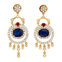 Drop Earrings in 18k with Diamond, Sapphires & Rubies