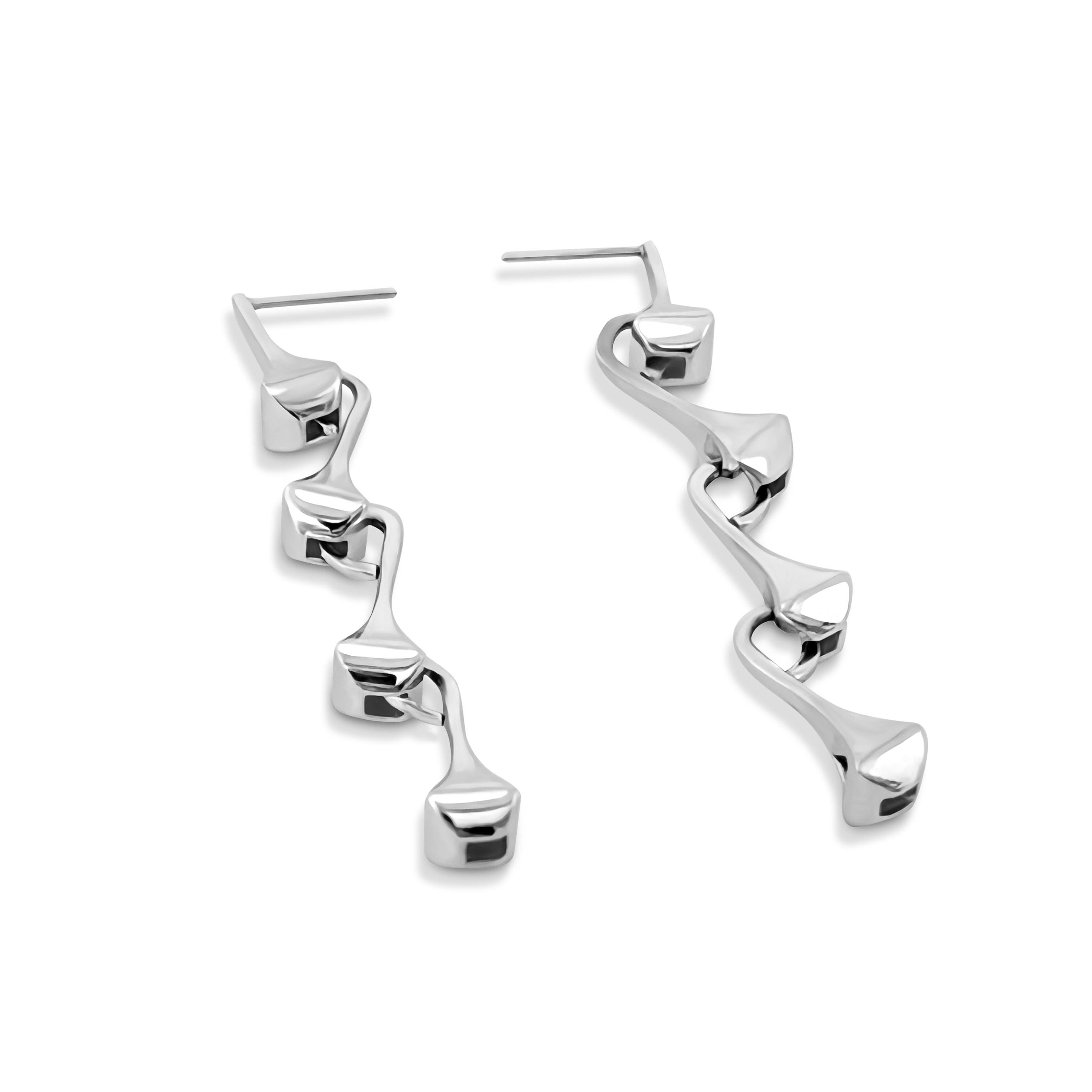 Contemporary Drop Earrings In Sterling Silver For Sale
