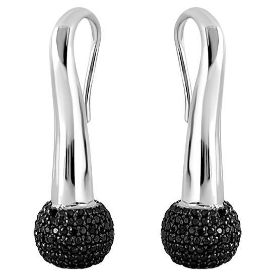 Drop Earrings In Sterling Silver With Black Diamonds