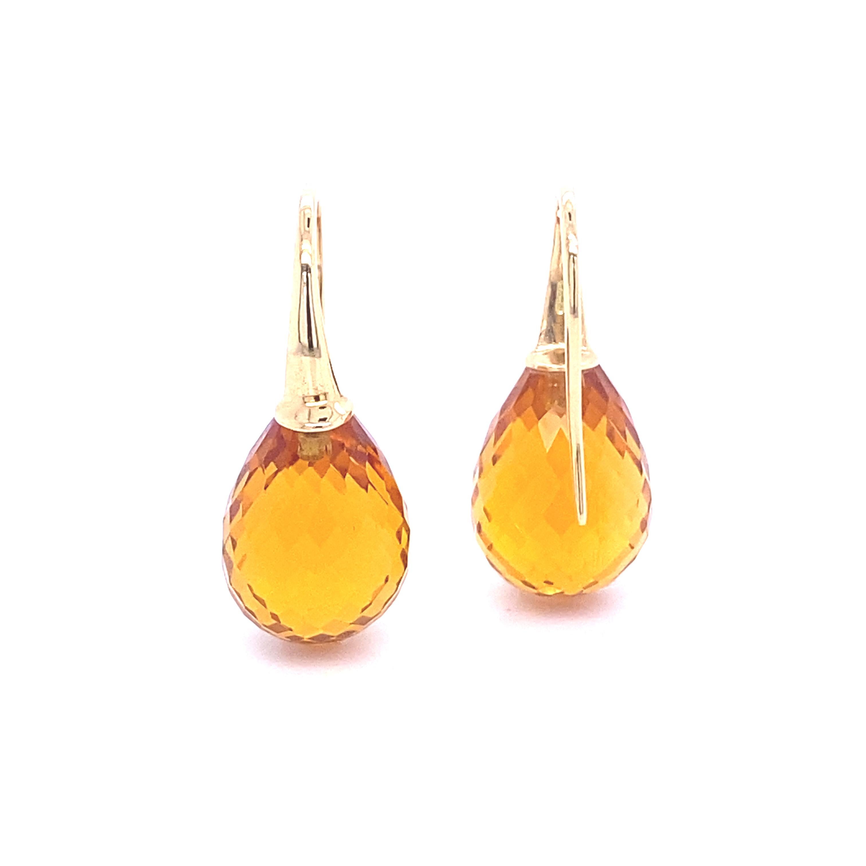 Baroque Drop Earrings in Yellow Gold with a Hydro Citrine For Sale