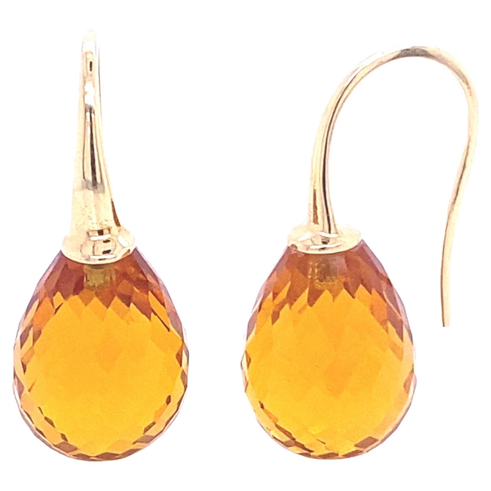 Drop Earrings in Yellow Gold with a Hydro Citrine For Sale