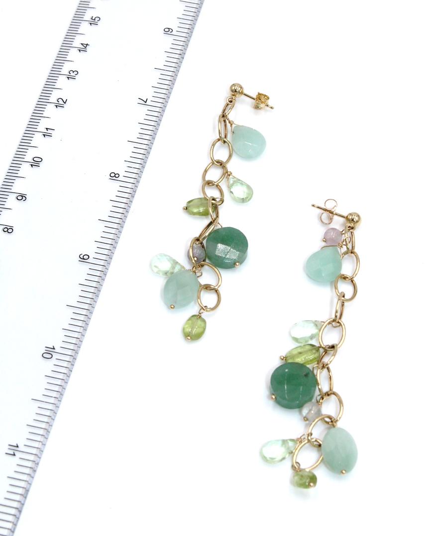 Women's Multicolor Drop Link Earrings Peridot, Amethyst, Aventurine in 14K Yellow Gold For Sale
