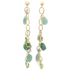 Boucles d'oreilles à maillons multicolores en or jaune 14 carats avec péridot, améthyste et aventurine