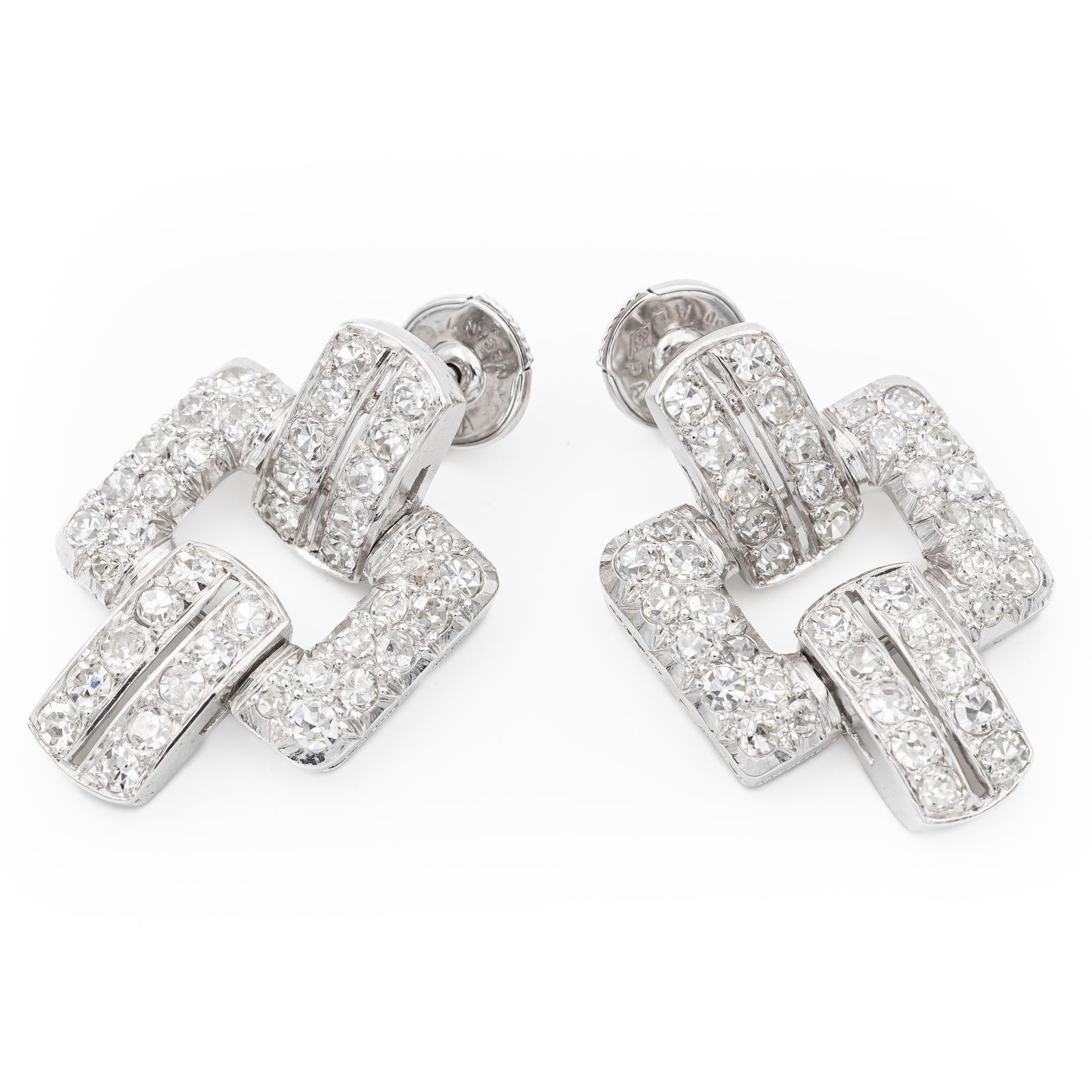 Art Deco Drop Earrings Platinum Diamond For Sale