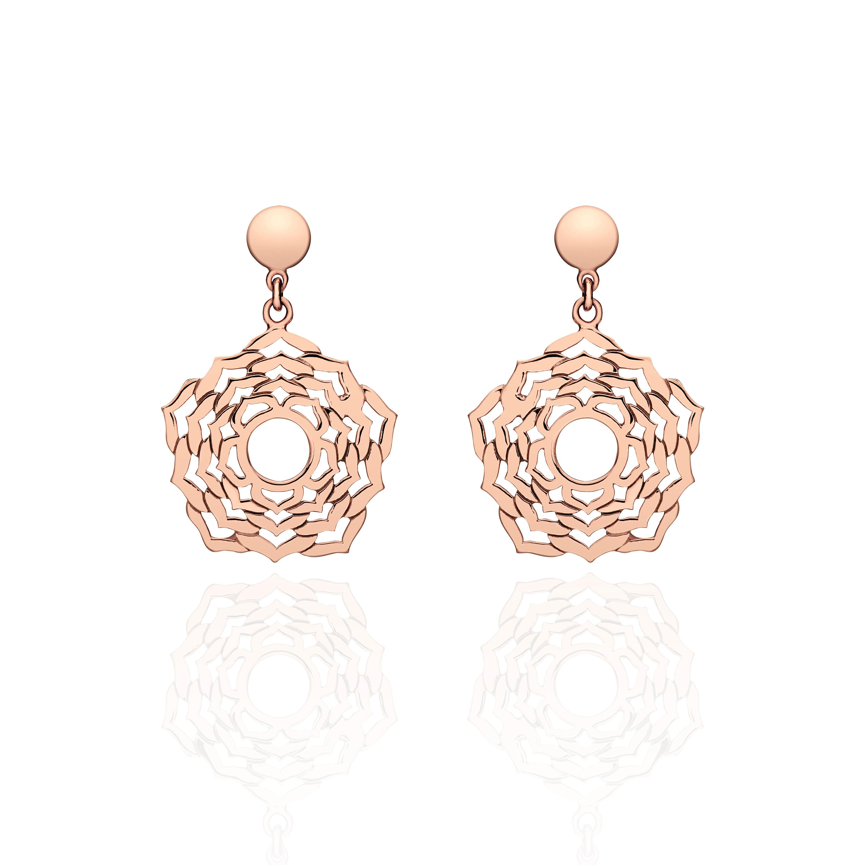 Modern Handcrafted Drop Earrings with Sahasrara Crown Chakra in 14Kt Gold Gift for Her For Sale