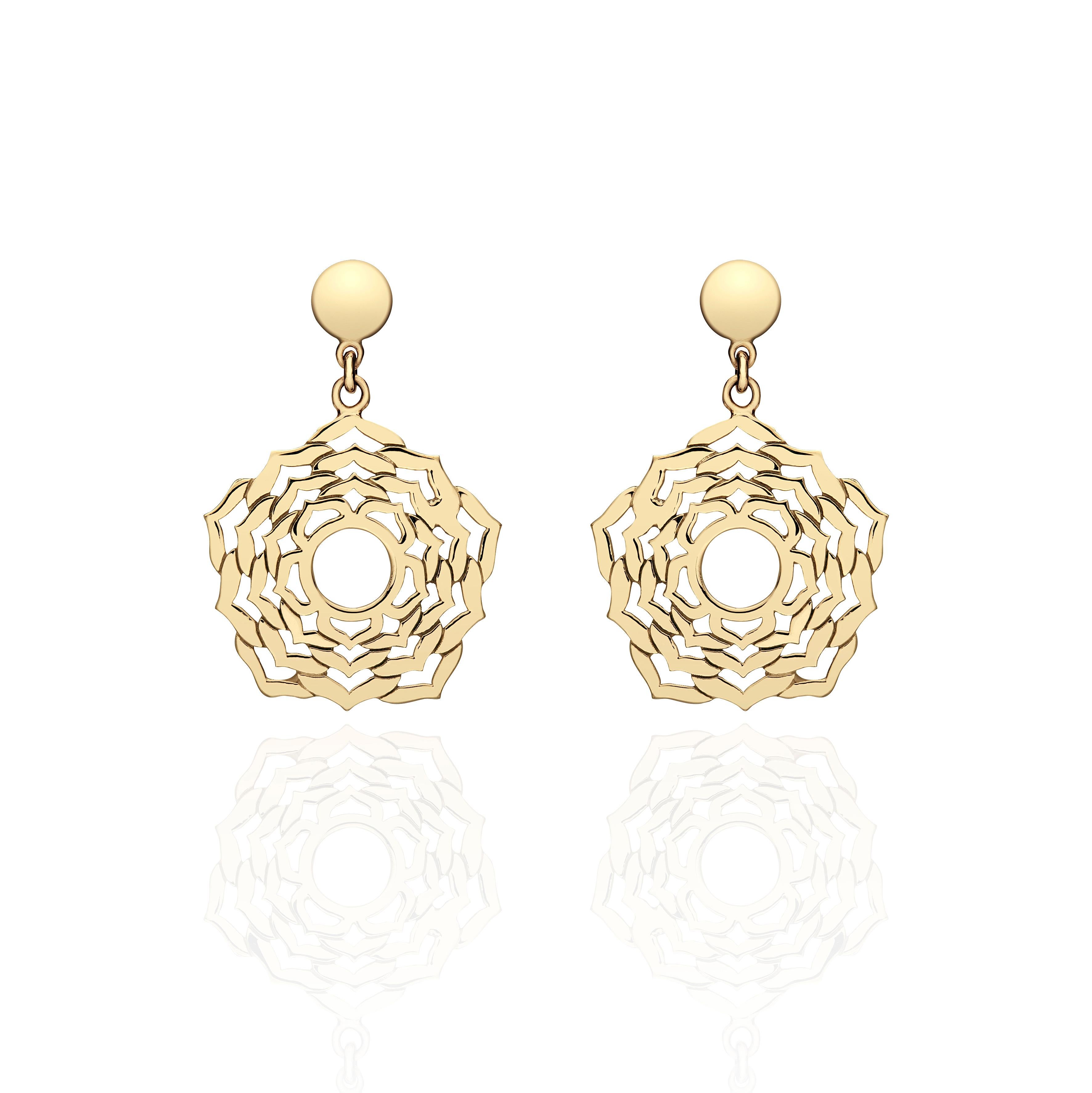 Boucles d'oreilles en goutte fabriquées à la main avec chakra en forme de couronne Sahasrara en or 14 carats, cadeau pour elle en vente 1