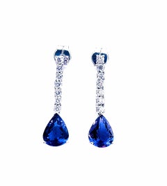 Drop Earrings Tanzanite Pear 6.14 Ct and Diamond 0.90 Ct White Gold 18 Karat