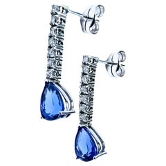 Drop Earrings Tanzanite Pear 6.14 Ct and Diamond 0.90 Ct White Gold 18 Karat