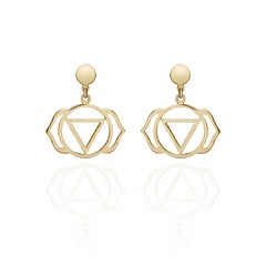 Handcrafted Drop Earrings with Ajna Third Eye Chakra in 14Kt Gold Gift for Her