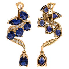 Pendientes Gota con Zafiro Azul y Diamantes