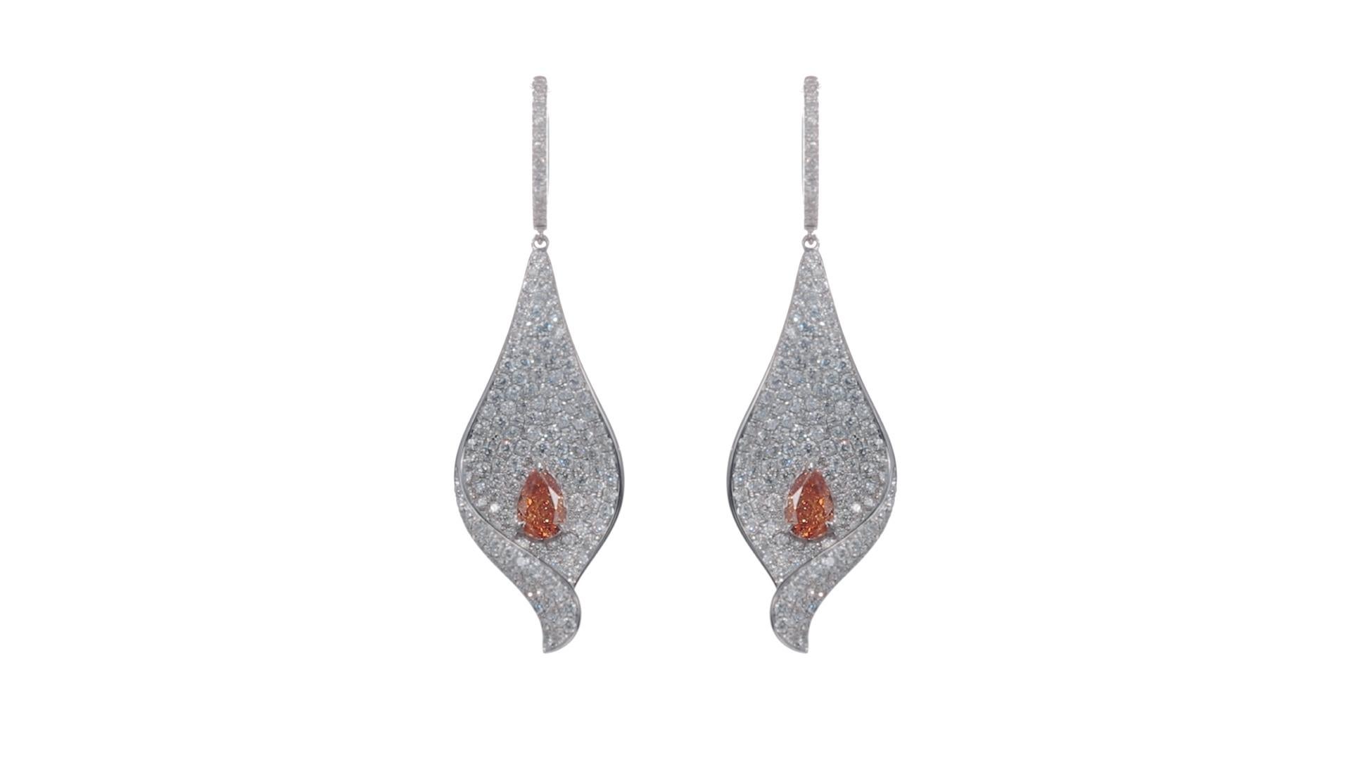 Contemporary Drop Earrings with GIA-Certified 1.01ct Fancy Vivid Yellowish Orange Diamonds For Sale
