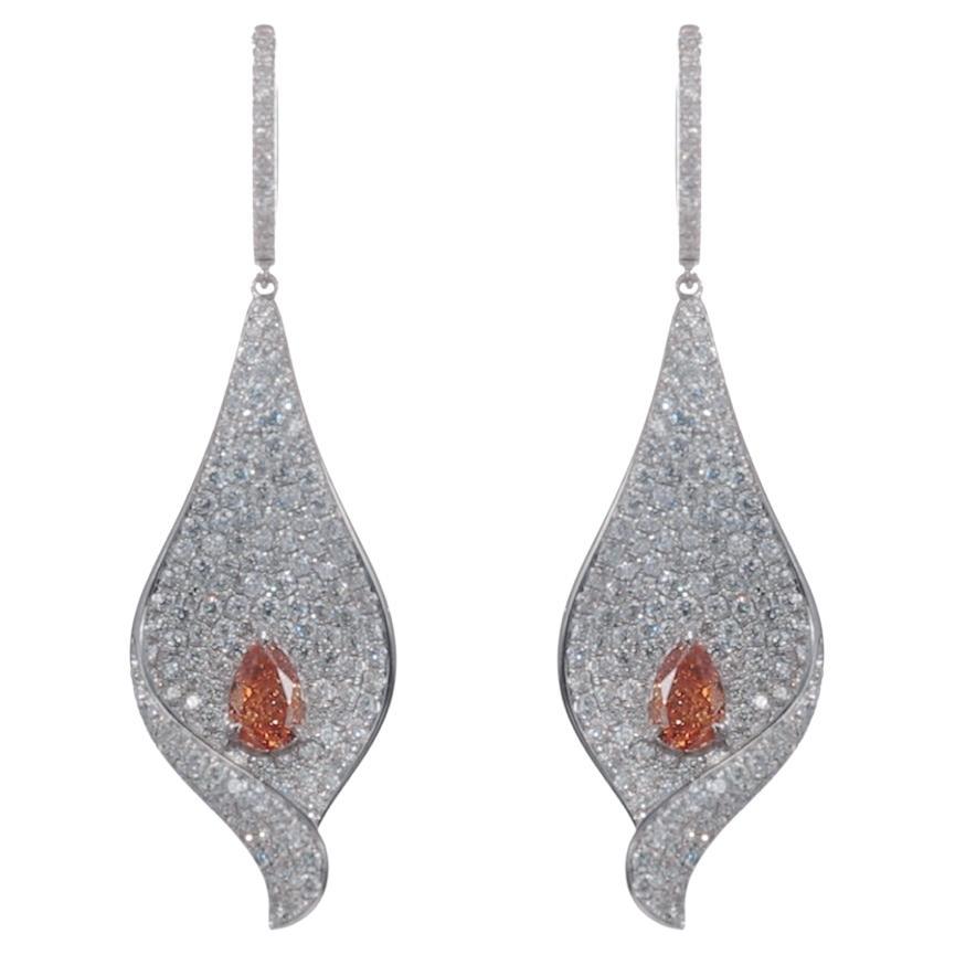 Drop Earrings with GIA-Certified 1.01ct Fancy Vivid Yellowish Orange Diamonds For Sale