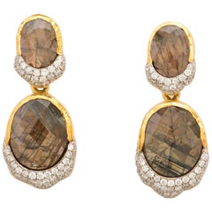 Victor Velyan 24K Golden Sapphire and Diamonds Earrings Victor Velyan 24K Golden Sapphire and Diamonds Earrings