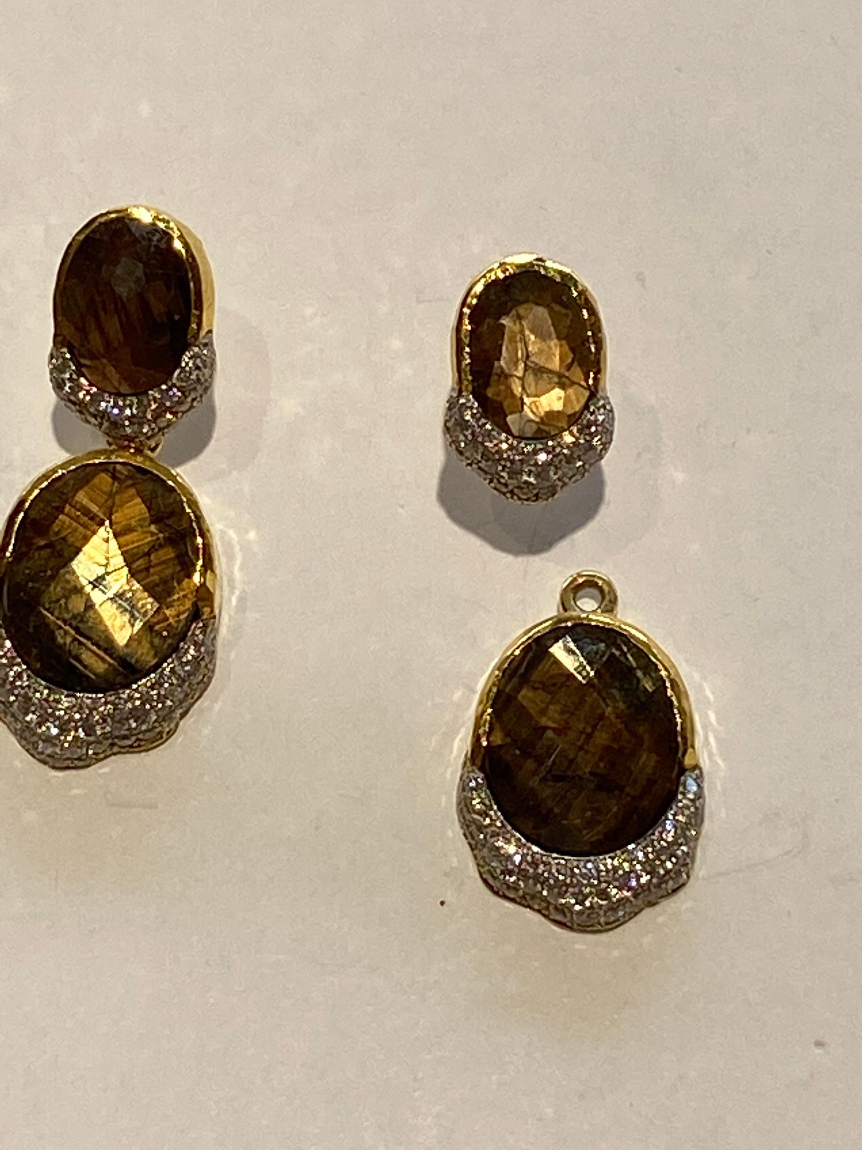 Old European Cut Victor Velyan 24K Golden Sapphire and Diamonds Earrings  For Sale