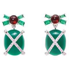 Drop Earrings with Green Agate and Red garnet
