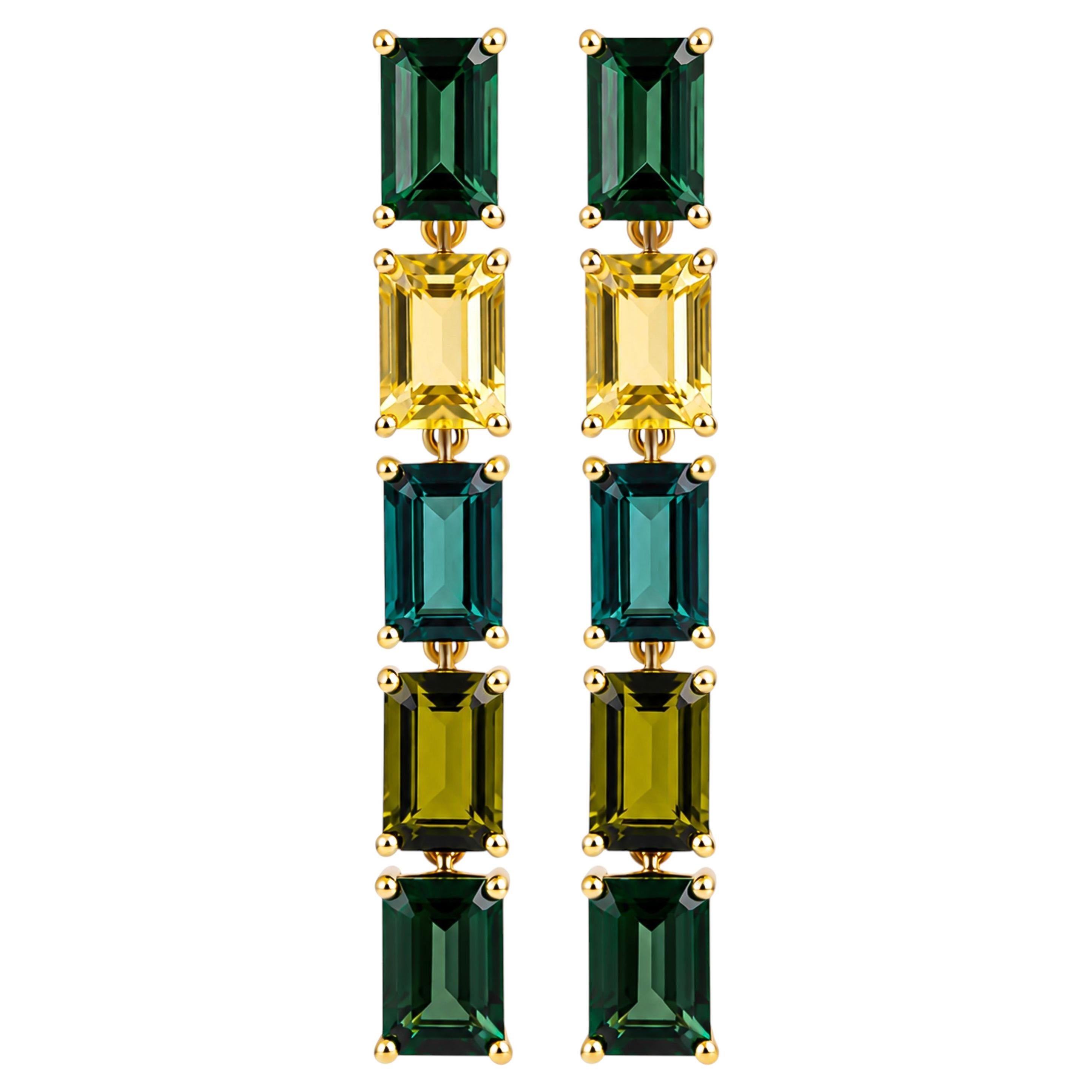 Drop Earrings with Greene Tourmalines For Sale