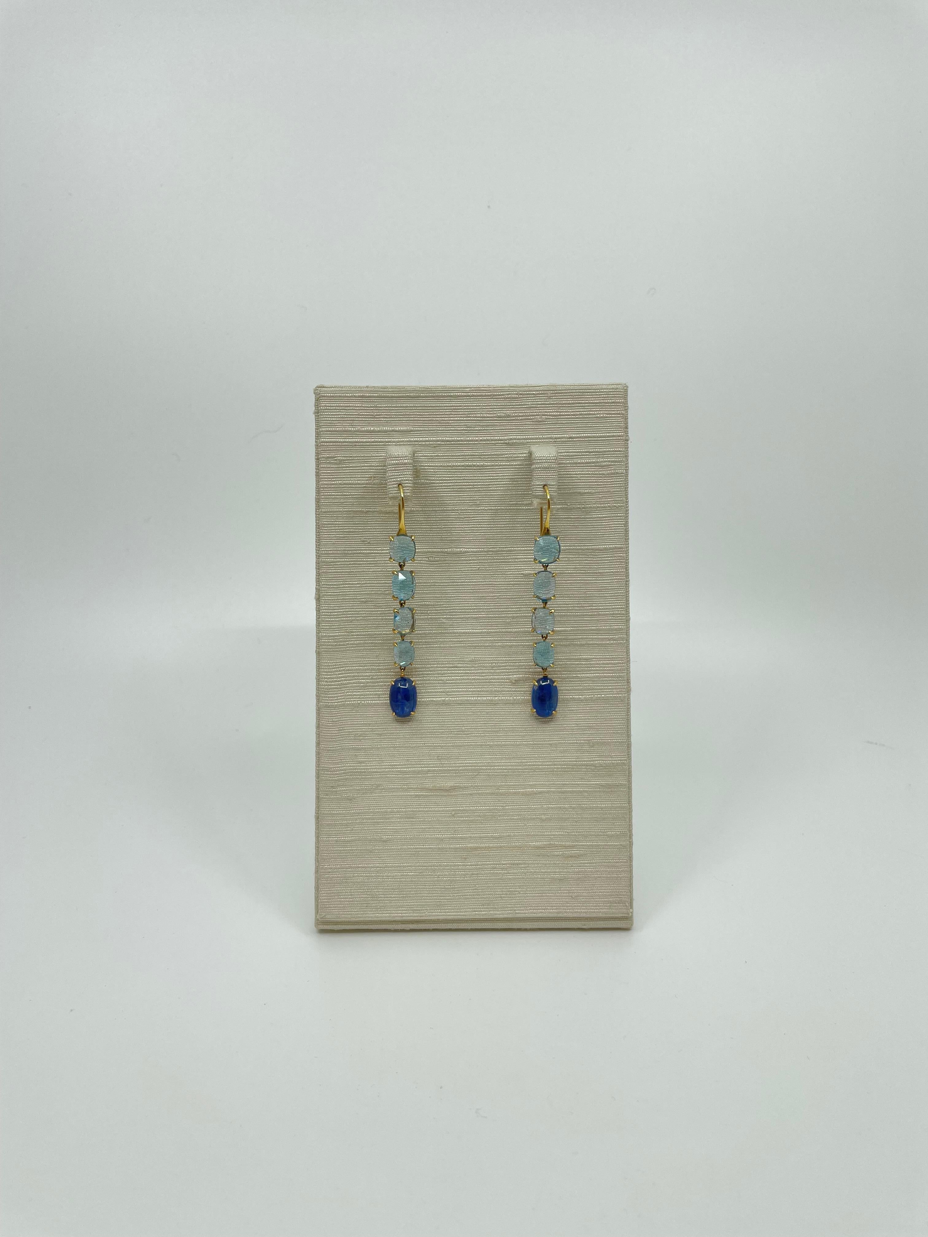 From our Amalfi collection, a charming pair of earrings hand-worked with a gold hook and a pendant of four facet-cut translucent blue topaz beads above a vibrant blue kyanite bead, wonderful for special occasions.

The Amalfi Collection
Evoking the