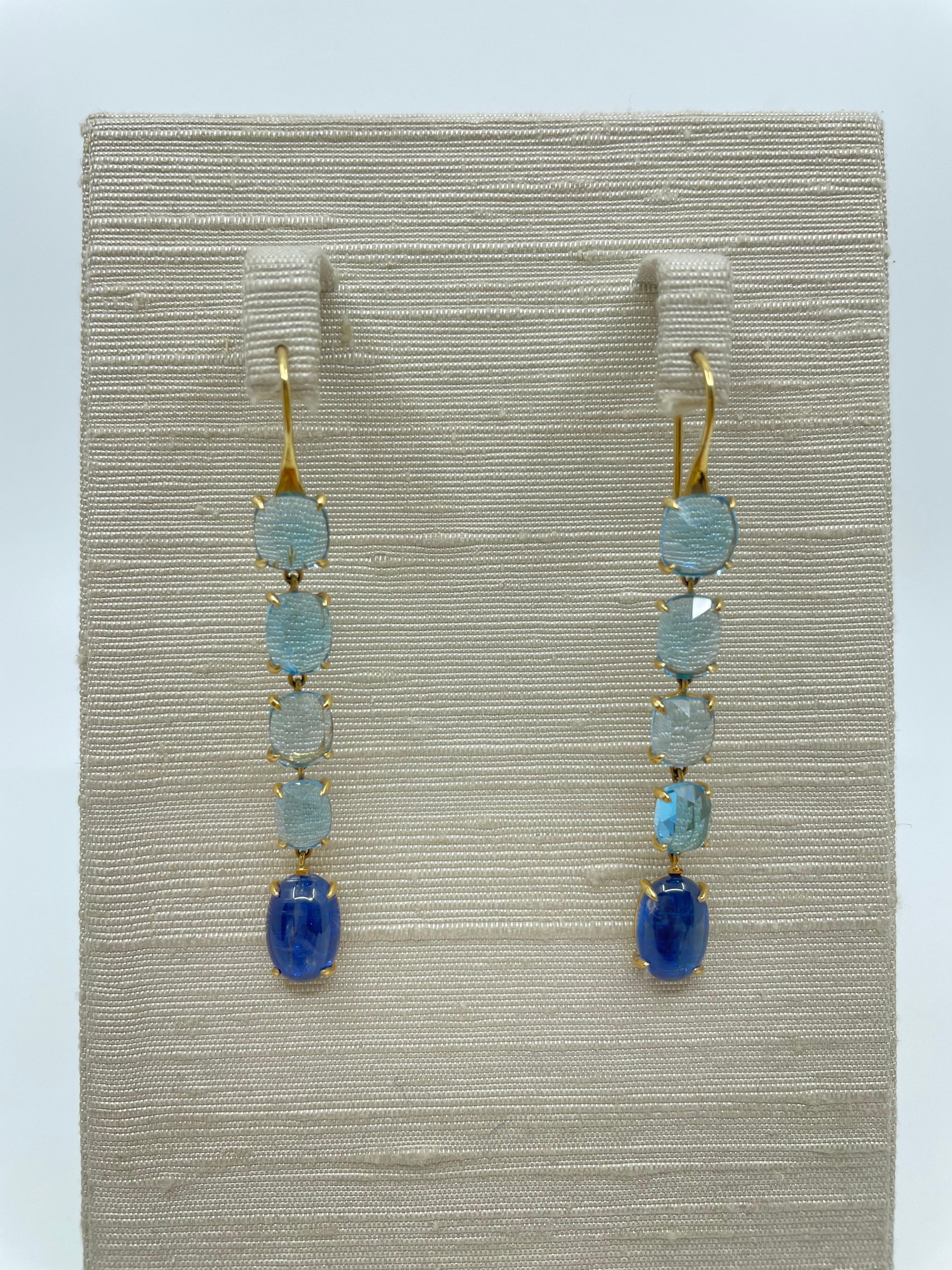 Oval Cut Drop Earrings with Kyanite, Blue Topaz & Gold For Sale
