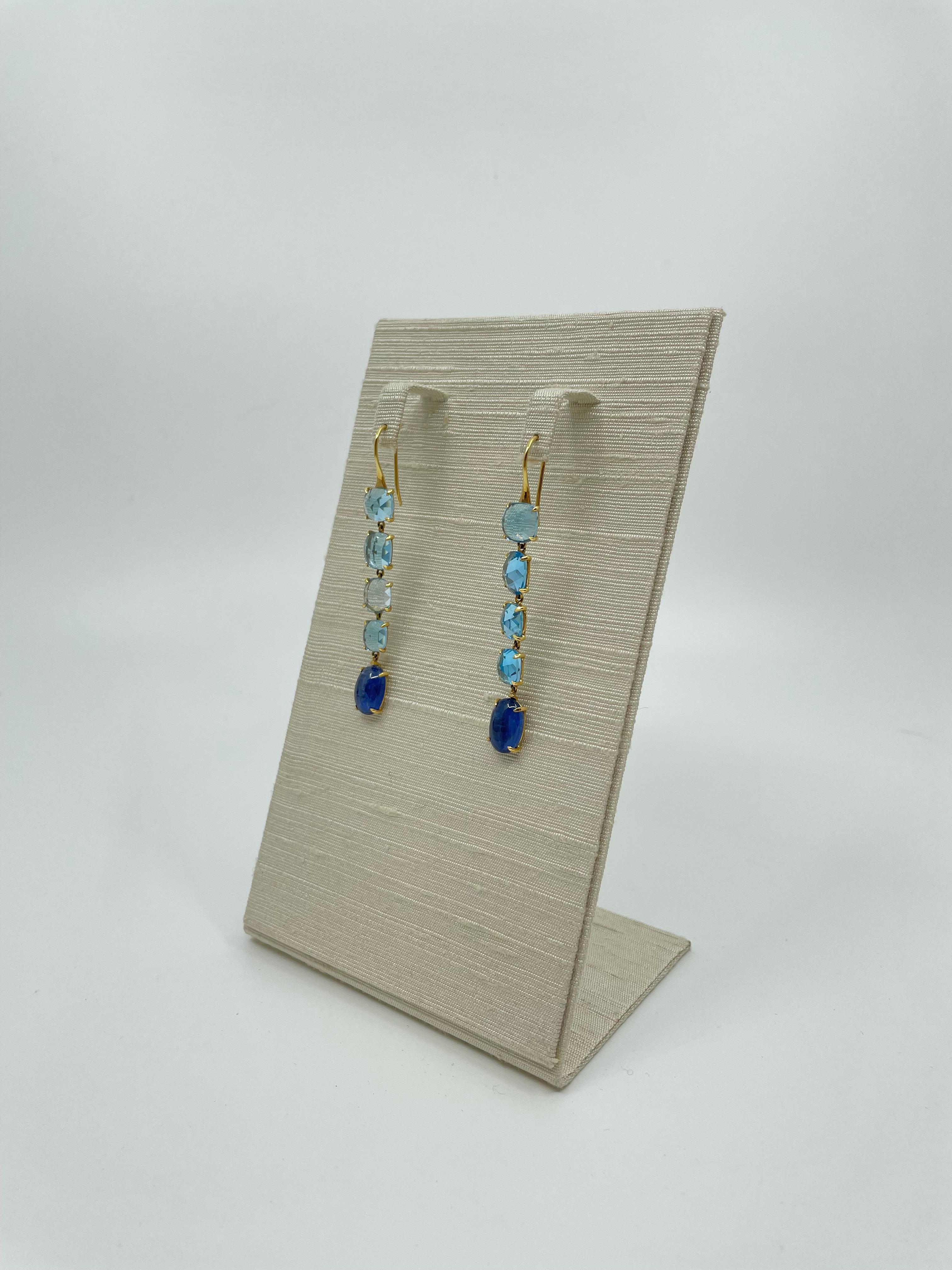 Women's or Men's Drop Earrings with Kyanite, Blue Topaz & Gold For Sale