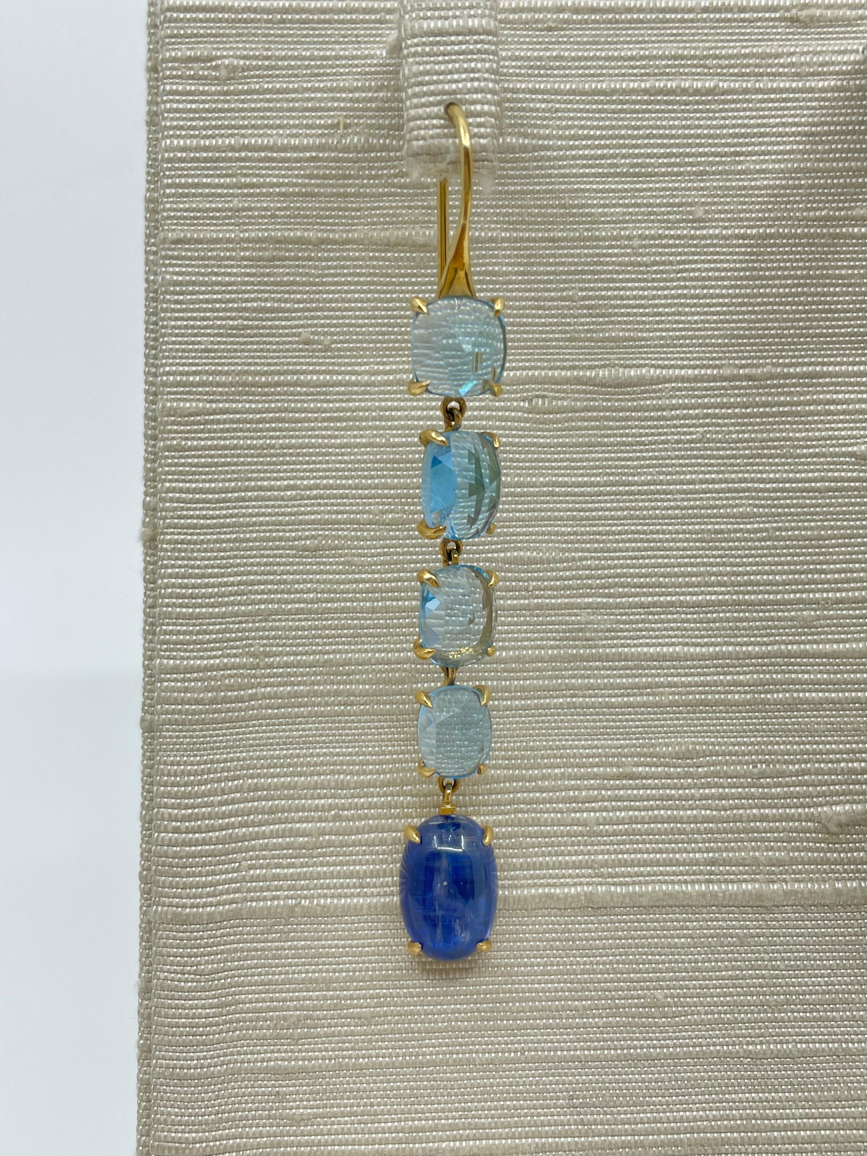 Drop Earrings with Kyanite, Blue Topaz & Gold For Sale 1