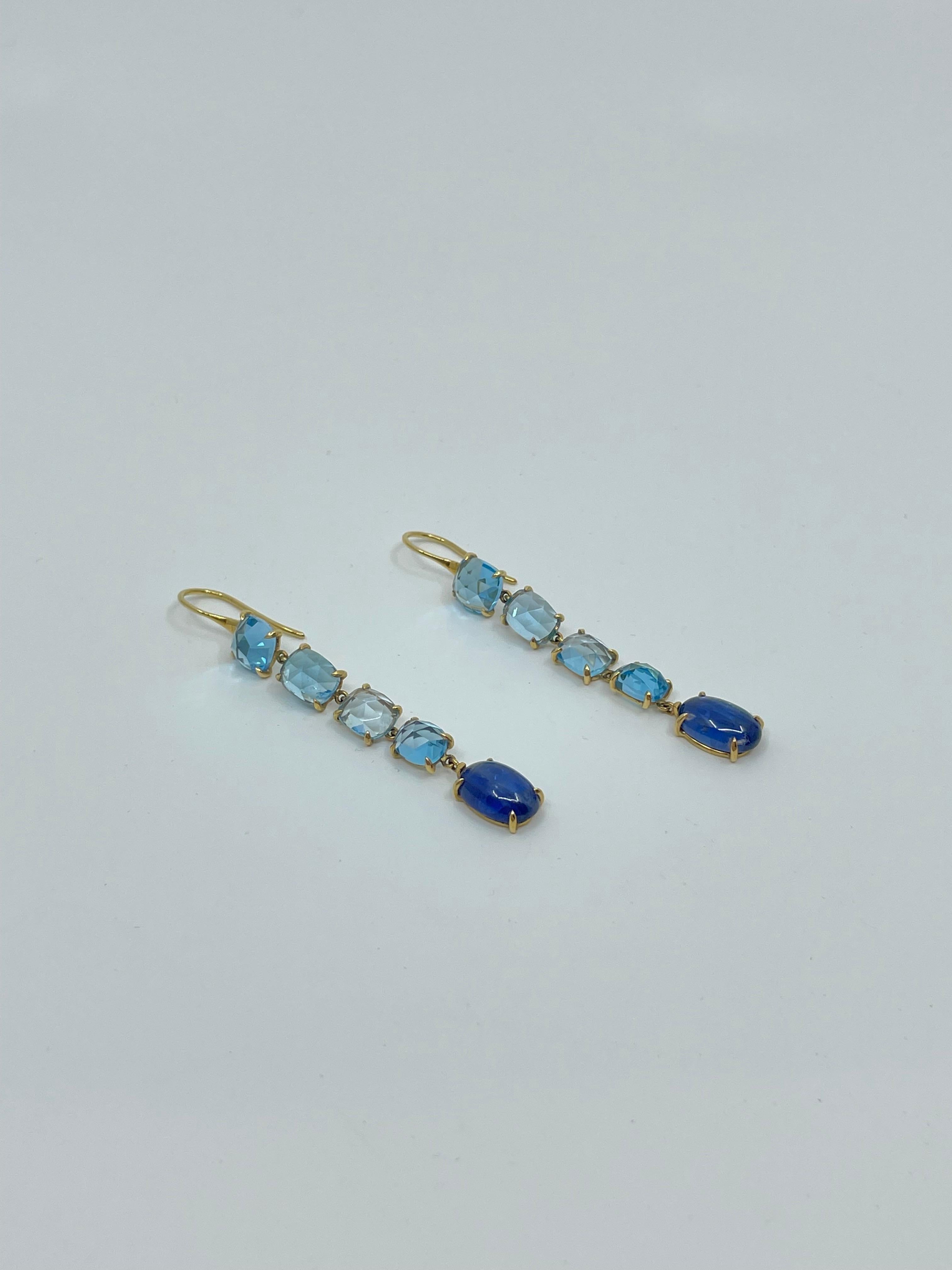 Drop Earrings with Kyanite, Blue Topaz & Gold For Sale 2