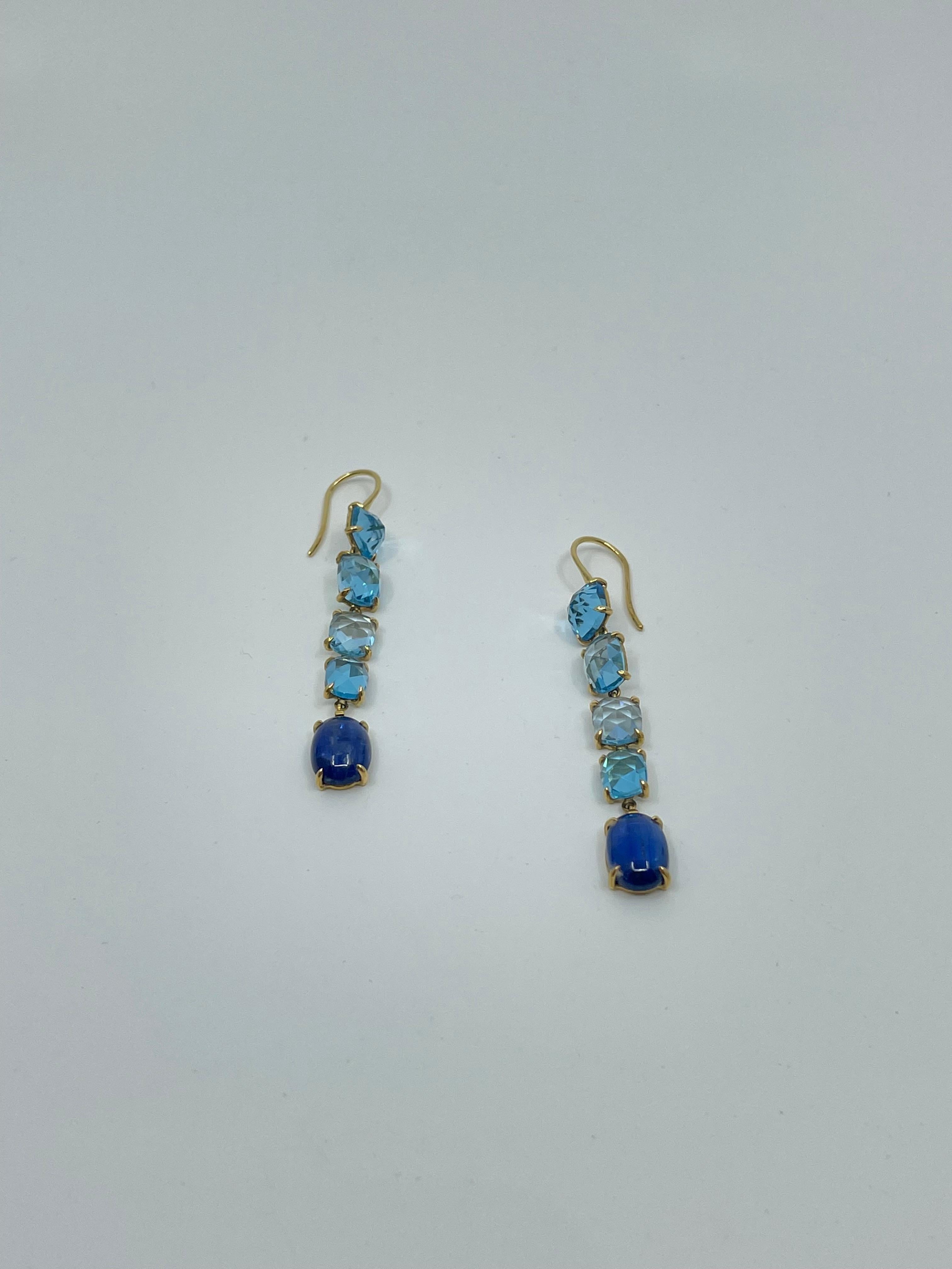 Drop Earrings with Kyanite, Blue Topaz & Gold For Sale 3