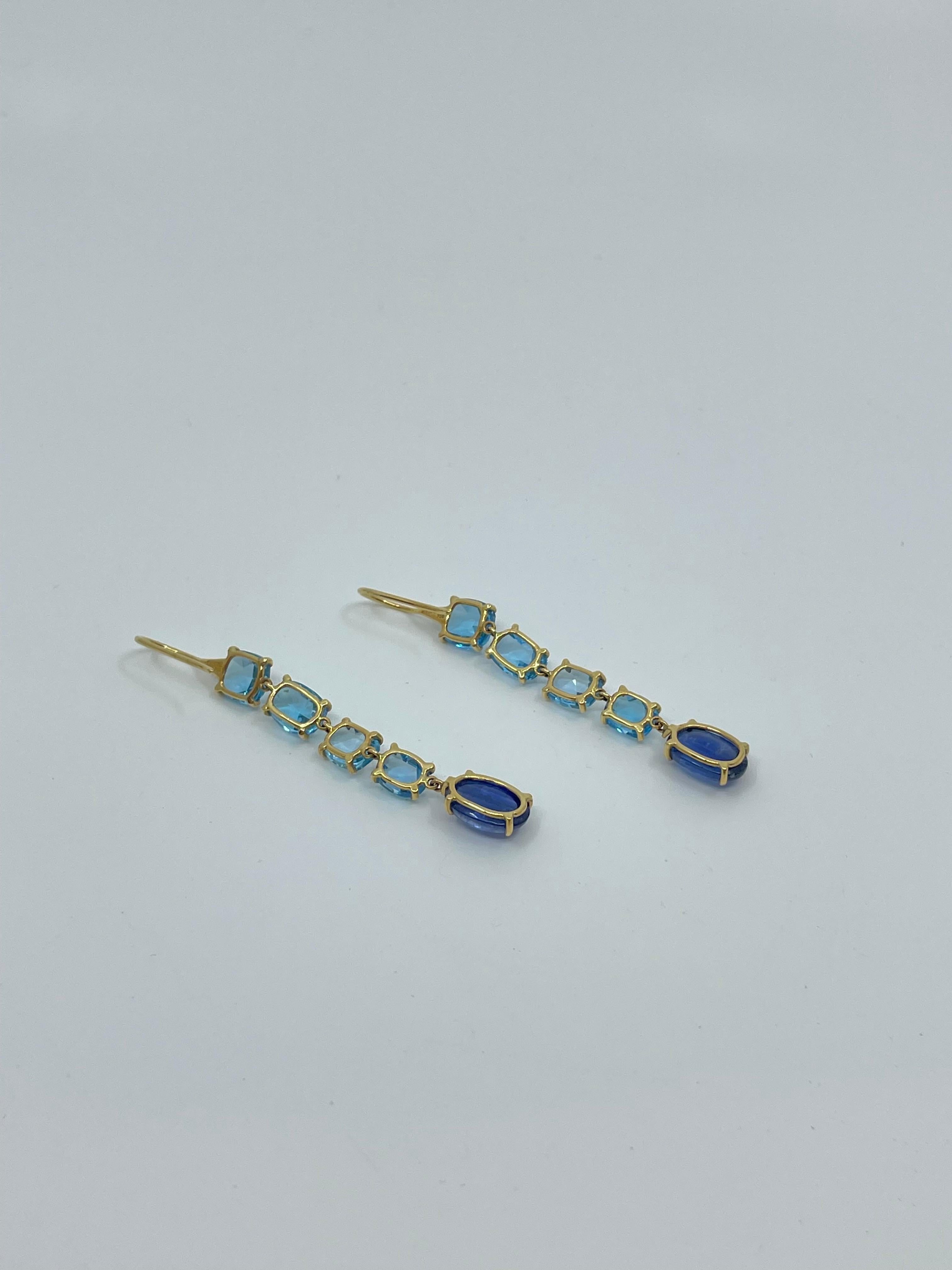 Drop Earrings with Kyanite, Blue Topaz & Gold For Sale 4